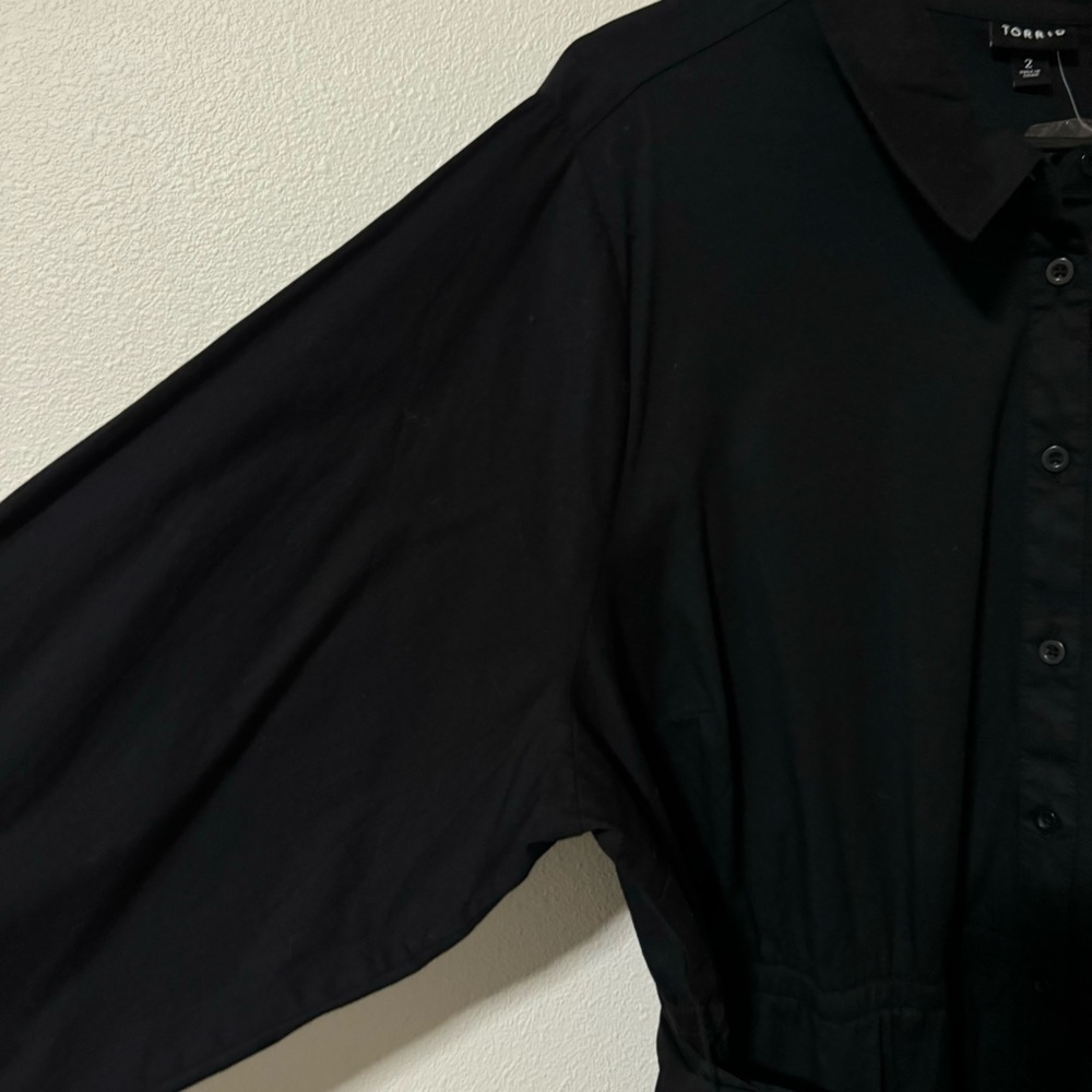 Torrid Mini Poplin Shirtdress Deep Black Belted Stretch Cotton 2023 NWT-2 - Picture 5 of 12